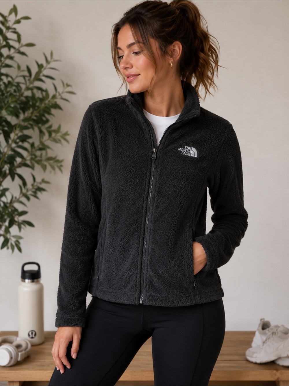 The North Face Women’s Black Teddy Fleece Full Zip Jacket